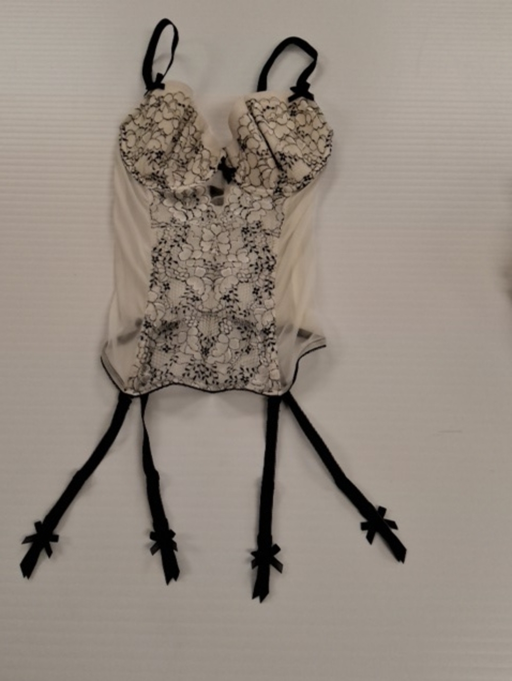 Victoria's Secret Cream Bustier with Black Lace & Garter Straps
